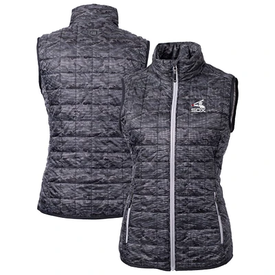 Women's Cutter & Buck Black Chicago White Sox Cooperstown Collection Rainier PrimaLoft Eco Insulated Full-Zip Printed Puffer Vest