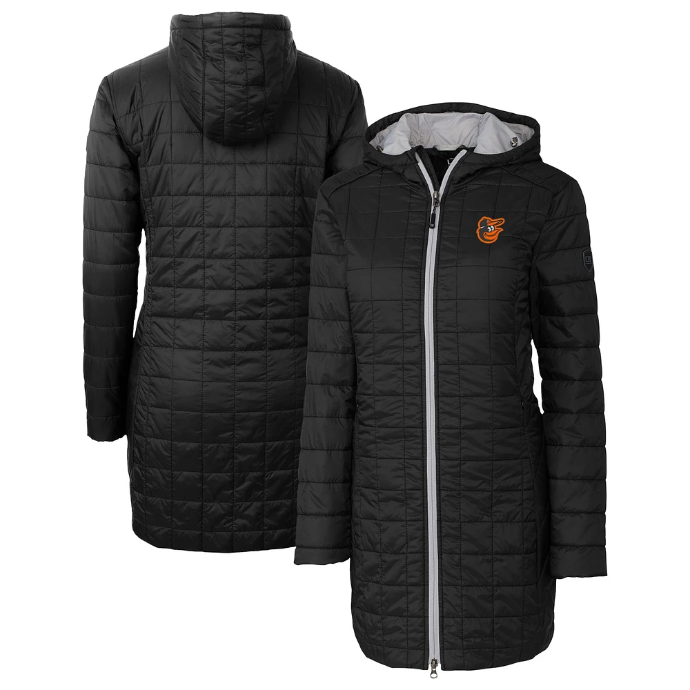 Women's Cutter & Buck Black Baltimore Orioles Rainier Primaloft Eco Insulated Hooded Full-Zip Long Coat