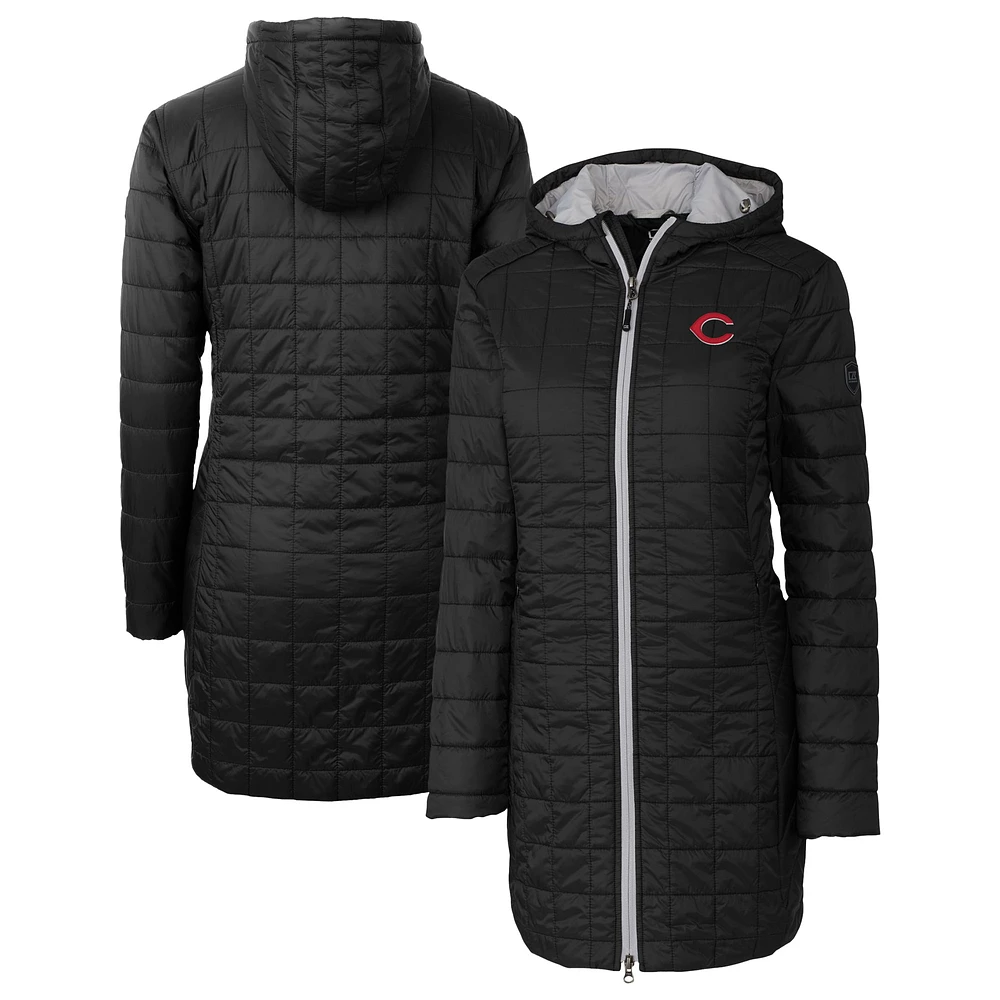 Women's Cutter & Buck Black Cincinnati Reds Rainier Primaloft Eco Insulated Hooded Full-Zip Long Coat
