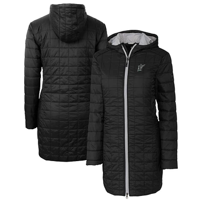 Women's Cutter & Buck Black Florida Marlins Rainier Primaloft Eco Insulated Hooded Full-Zip Long Coat