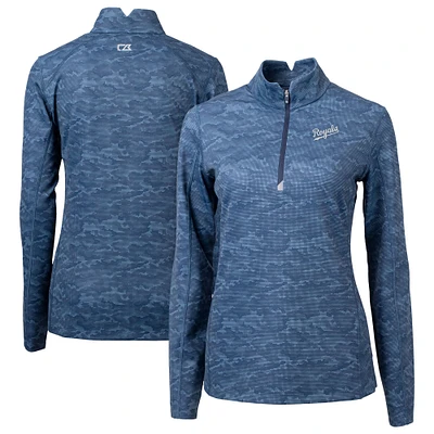 Women's Cutter & Buck Navy Kansas City Royals Traverse Camo Print Stretch Quarter-Zip Top