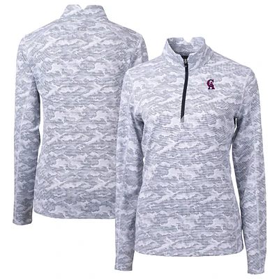 Women's Cutter & Buck Gray California Angels Cooperstown Collection Traverse Camo Print Stretch Quarter-Zip Top