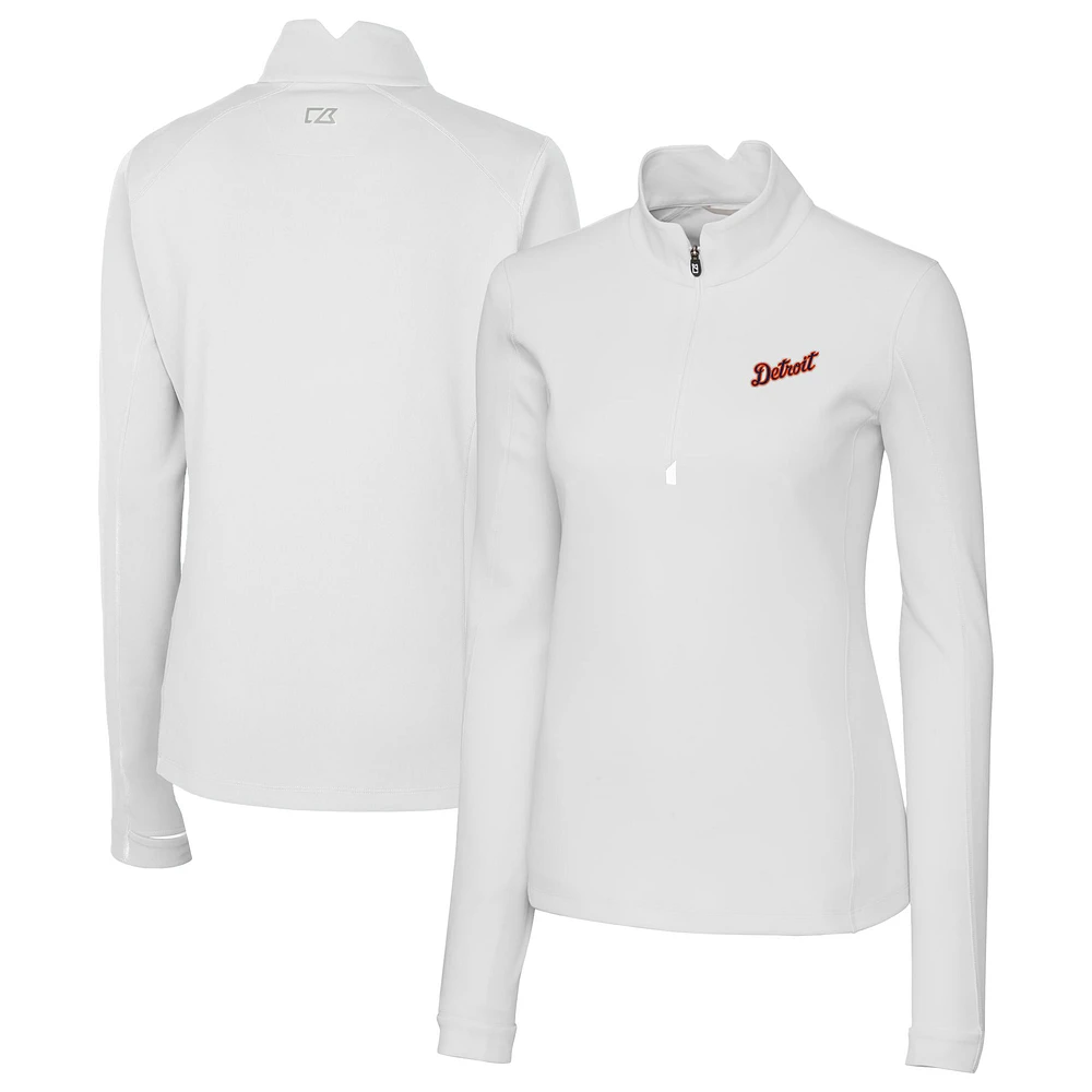 Women's Cutter & Buck White Detroit Tigers Traverse Stretch Quarter-Zip Pullover Top