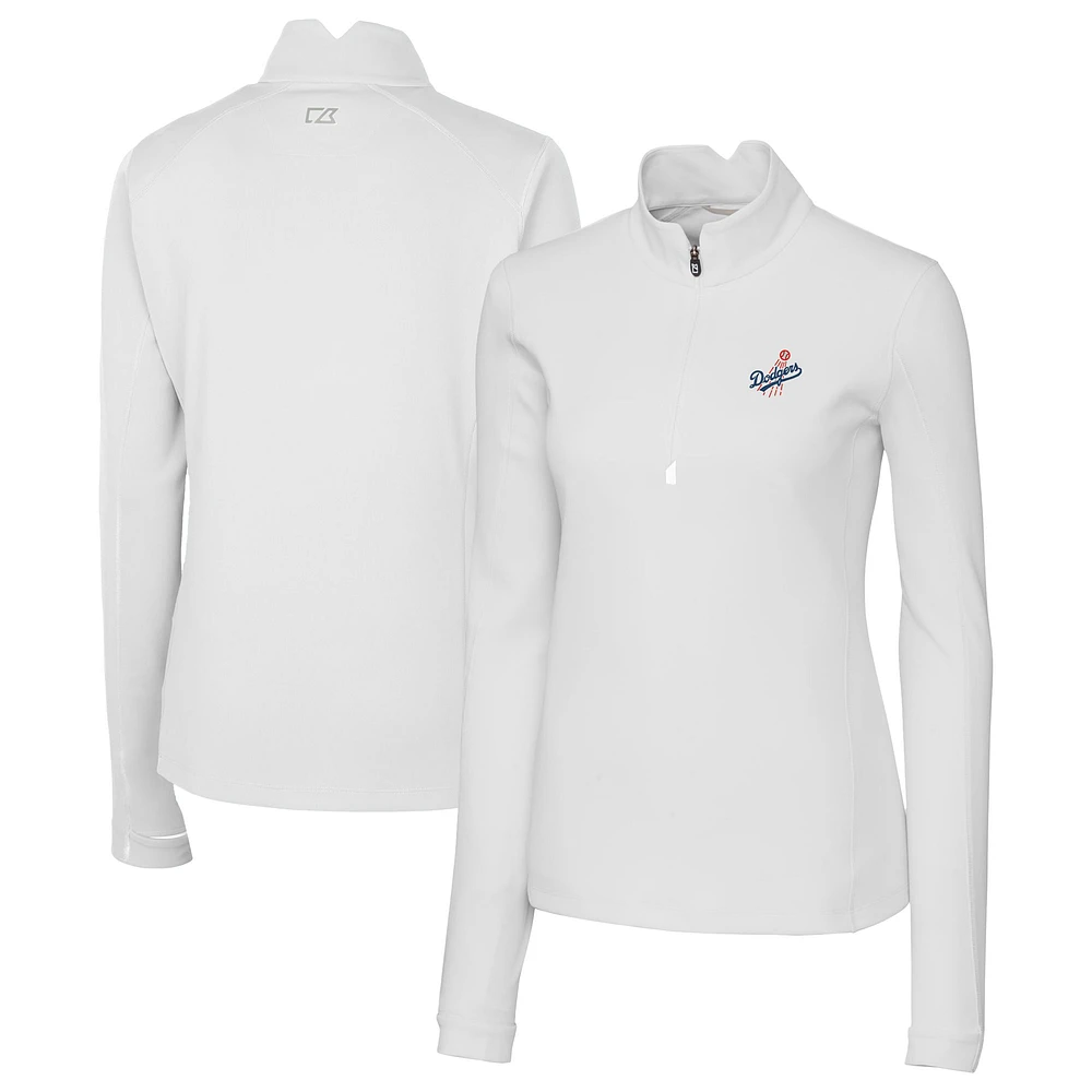 Women's Cutter & Buck White Los Angeles Dodgers Traverse Stretch Quarter-Zip Pullover Top