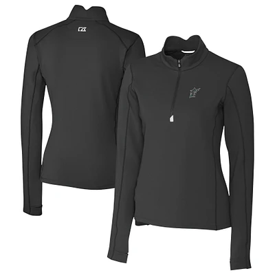 Women's Cutter & Buck Florida Marlins Cooperstown Collection Traverse Stretch Quarter-Zip Pullover Top