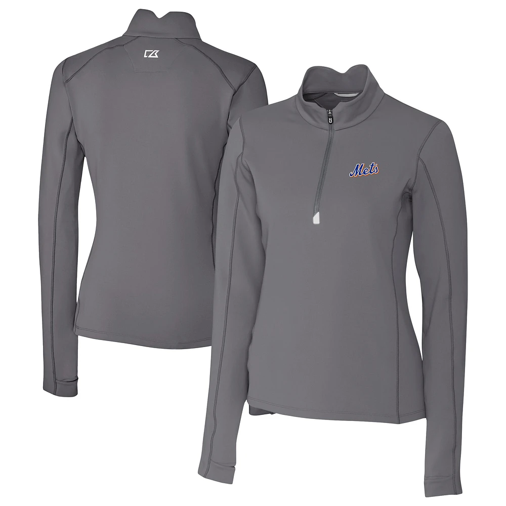 Women's Cutter & Buck Gray New York Mets Traverse Stretch Quarter-Zip Pullover Top
