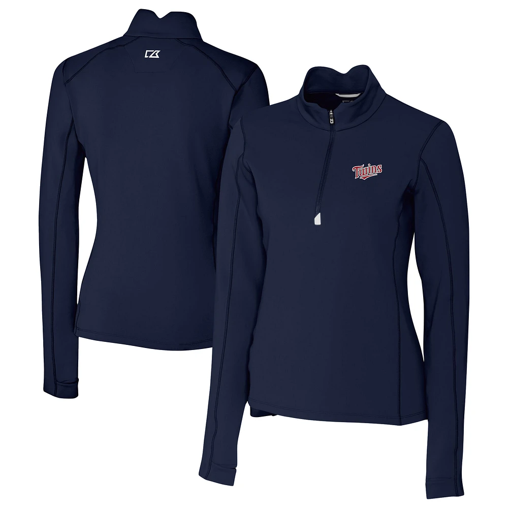 Women's Cutter & Buck Navy Minnesota Twins Traverse Stretch Quarter-Zip Pullover Top