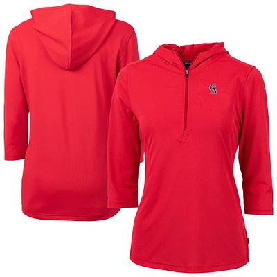 Women's Cutter & Buck Red California Angels Cooperstown Collection DryTec Virtue Eco Pique Recycled 3/4-Sleeve Half-Zip Pullover Hoodie
