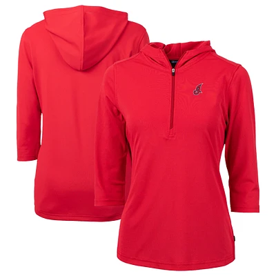 Women's Cutter & Buck Red Cleveland Indians Cooperstown Collection DryTec Virtue Eco Pique Recycled 3/4-Sleeve Half-Zip Pullover Hoodie