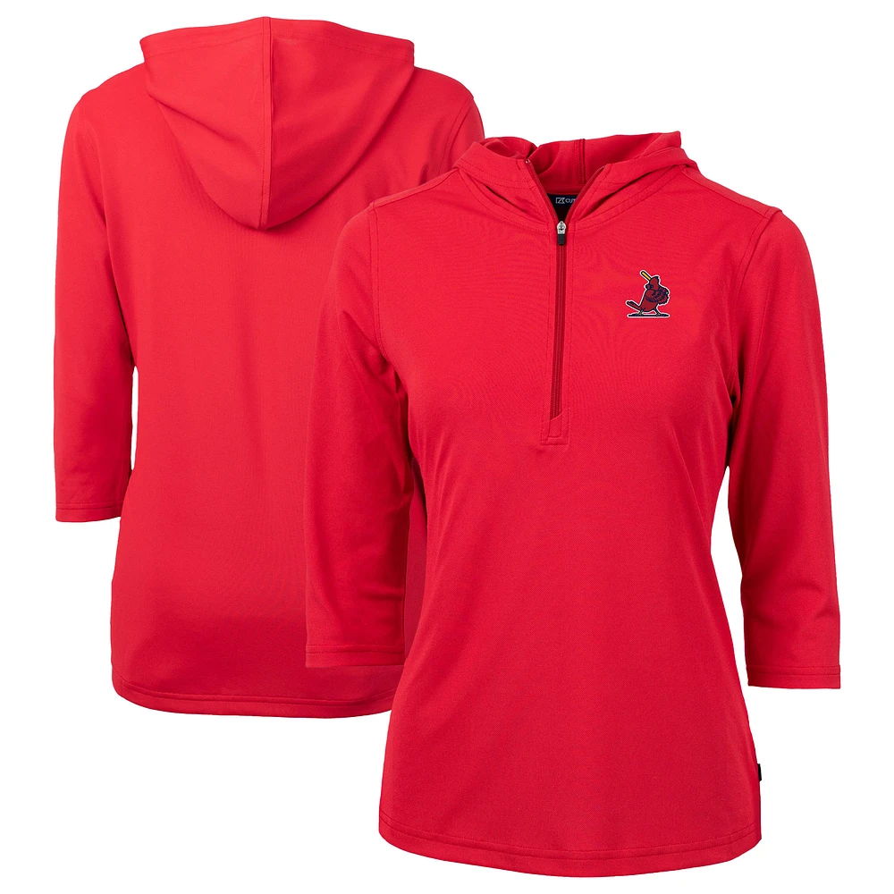 Women's Cutter & Buck Red St. Louis Cardinals Cooperstown Collection DryTec Virtue Eco Pique Recycled 3/4-Sleeve Half-Zip Pullover Hoodie