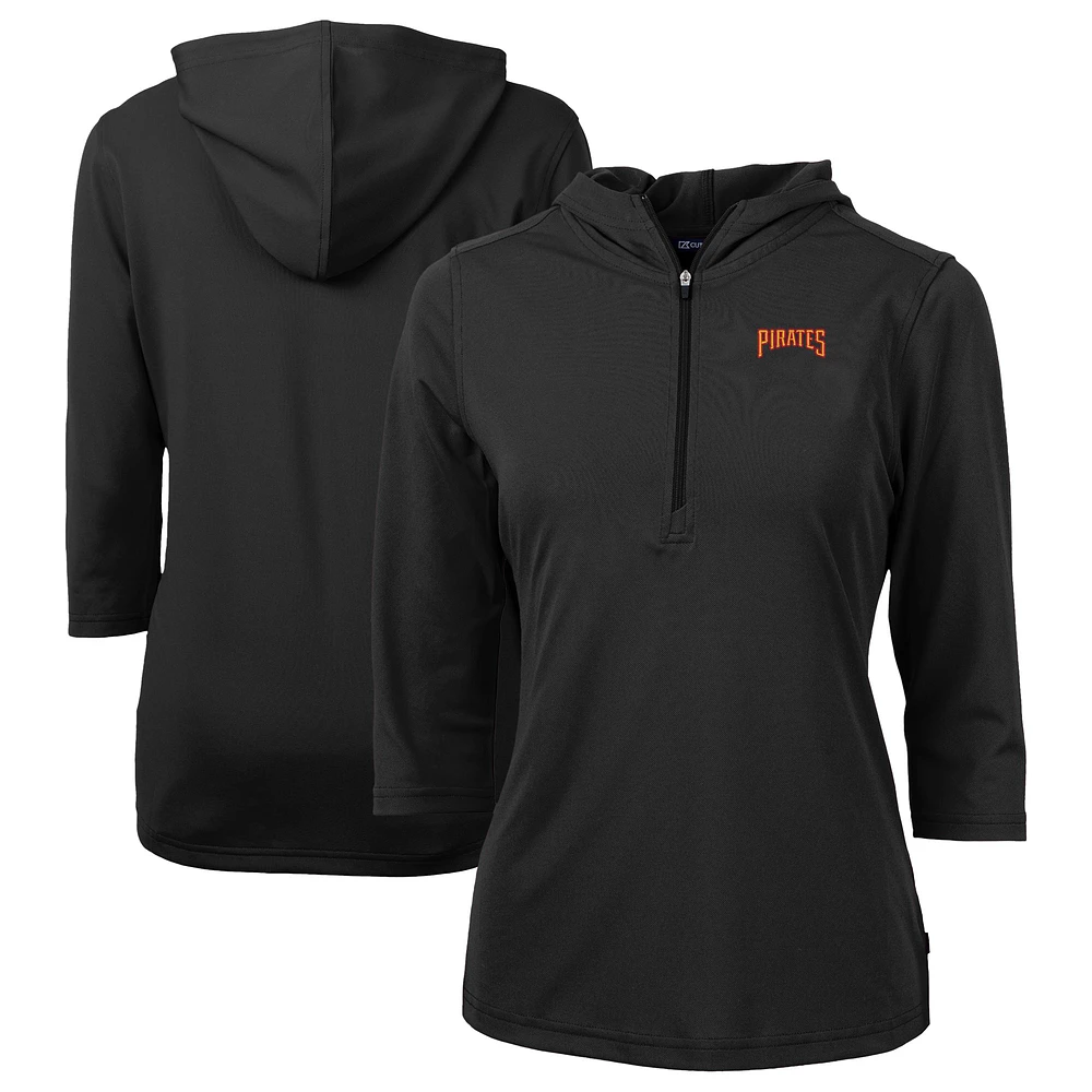 Women's Cutter & Buck Black Pittsburgh Pirates DryTec Virtue Eco Pique Recycled 3/4-Sleeve Half-Zip Pullover Hoodie