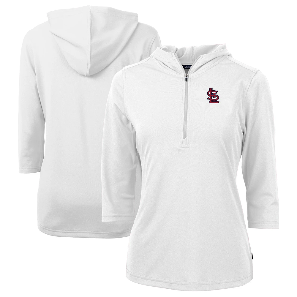 Women's Cutter & Buck White St. Louis Cardinals DryTec Virtue Eco Pique Recycled 3/4-Sleeve Half-Zip Pullover Hoodie