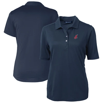Women's Cutter & Buck Navy Cleveland Indians Cooperstown Collection DryTec Virtue Eco Pique Recycled Polo