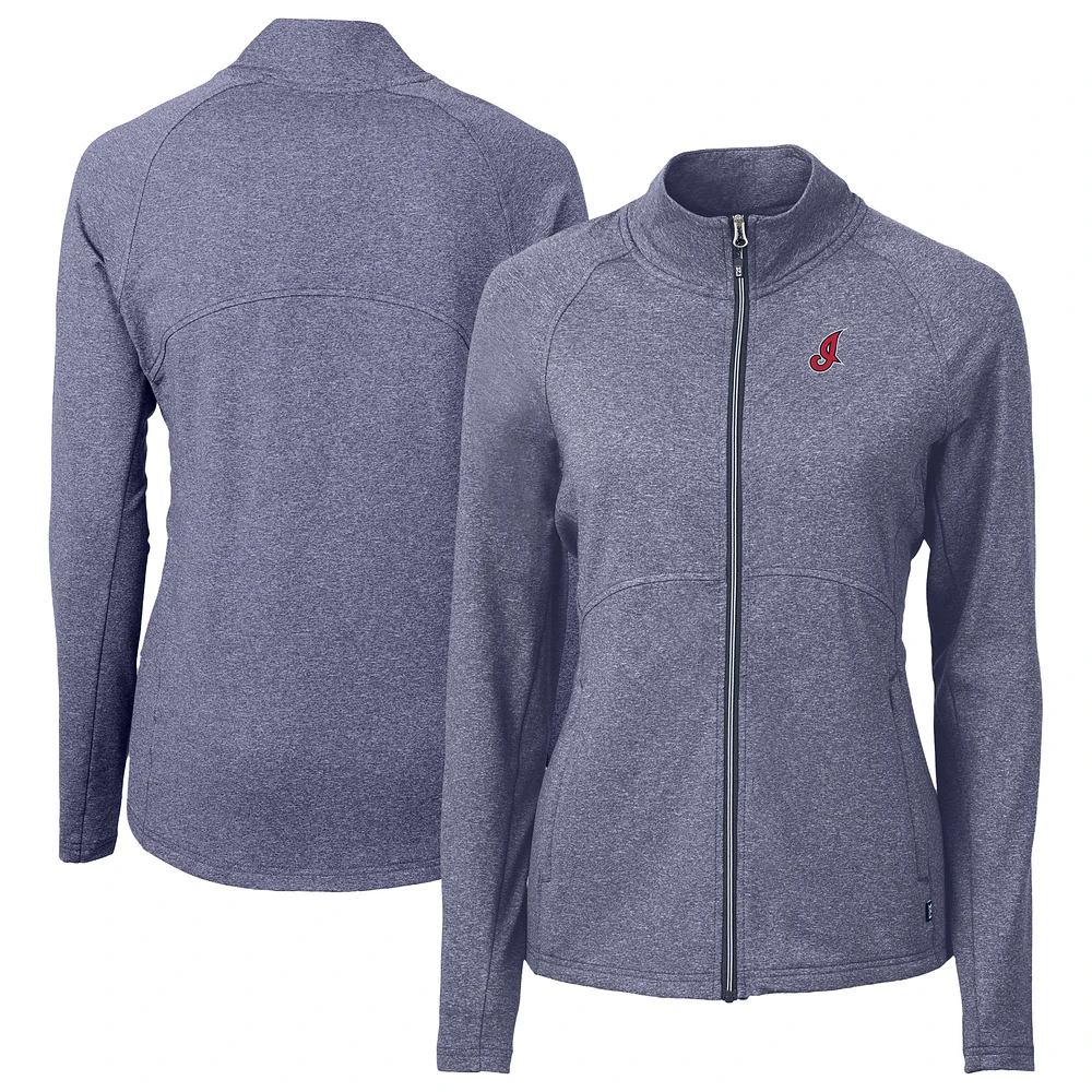 Women's Cutter & Buck Heather Navy Cleveland Indians Cooperstown Collection Adapt Eco Knit Hybrid Recycled Full-Zip Jacket