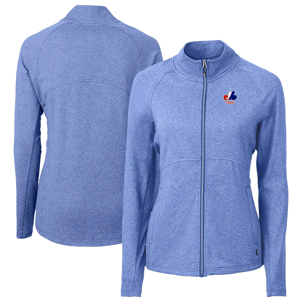 Women's Cutter & Buck Blue Montreal Expos Cooperstown Collection Adapt Eco Knit Hybrid Recycled Full-Zip Jacket