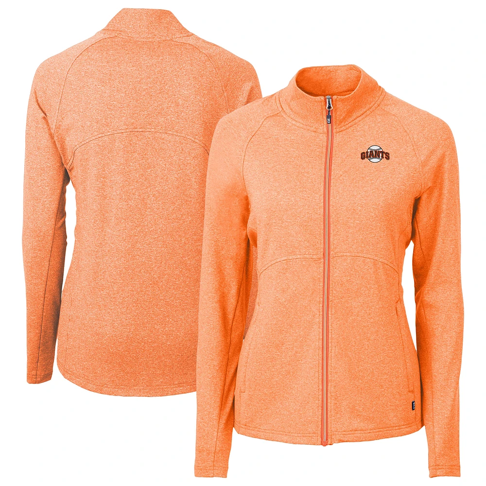 Women's Cutter & Buck Heather Orange San Francisco Giants Throwback Adapt Eco Knit Hybrid Recycled Full-Zip Jacket