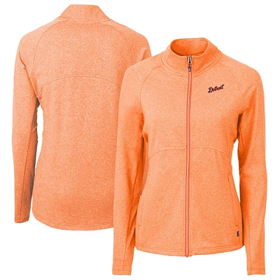 Women's Cutter & Buck Heather Orange Detroit Tigers Adapt Eco Knit Hybrid Recycled Full-Zip Jacket