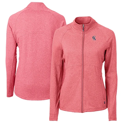 Women's Cutter & Buck Heather California Angels Cooperstown Collection Adapt Eco Knit Hybrid Recycled Full-Zip Jacket
