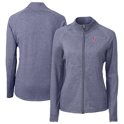 Women's Cutter & Buck Heather Navy California Angels Cooperstown Collection Adapt Eco Knit Hybrid Recycled Full-Zip Jacket