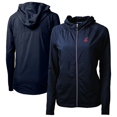 Women's Cutter & Buck Navy Cleveland Indians Cooperstown Collection Adapt Eco Knit Hybrid Recycled Full-Zip Hoodie