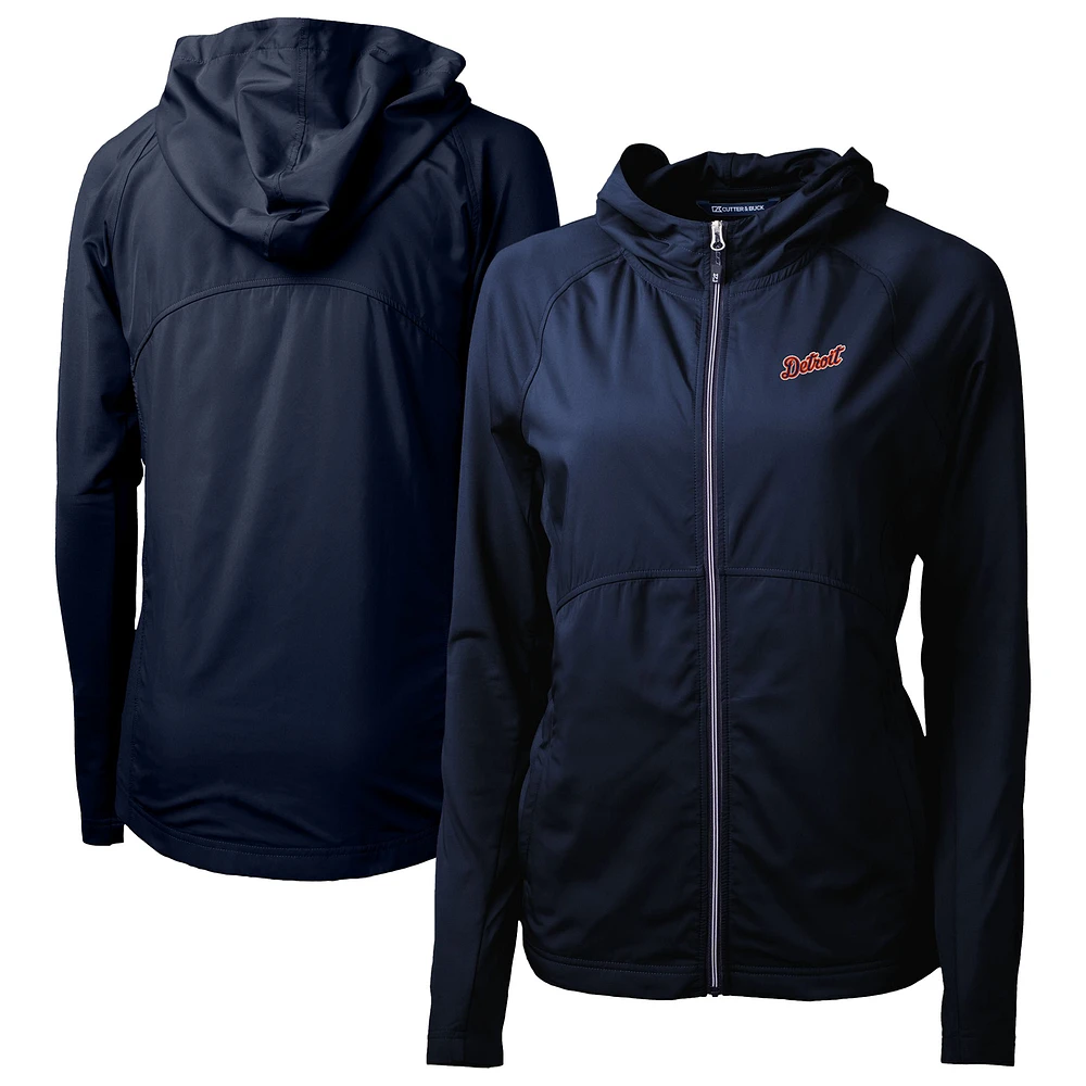 Women's Cutter & Buck Navy Detroit Tigers Adapt Eco Knit Hybrid Recycled Full-Zip Hoodie