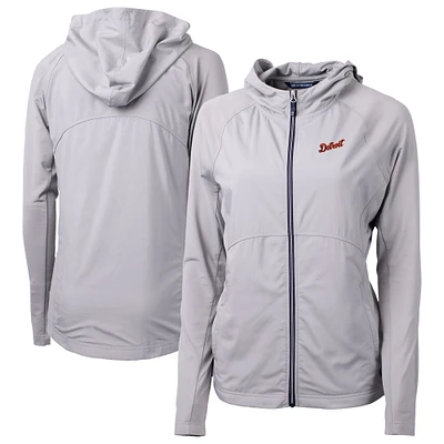 Women's Cutter & Buck Gray Detroit Tigers Adapt Eco Knit Hybrid Recycled Full-Zip Hoodie