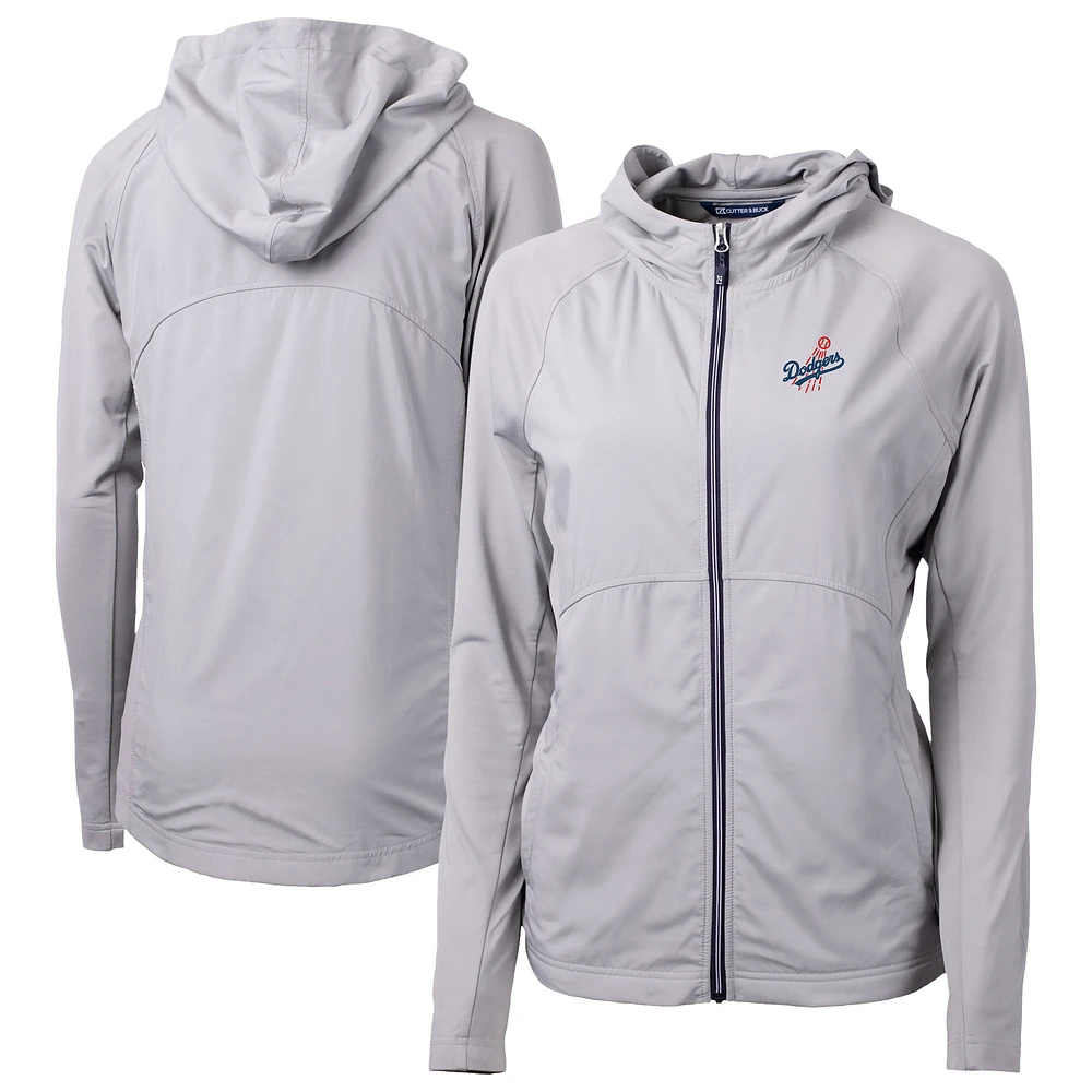 Women's Cutter & Buck Gray Los Angeles Dodgers Adapt Eco Knit Hybrid Recycled Full-Zip Hoodie