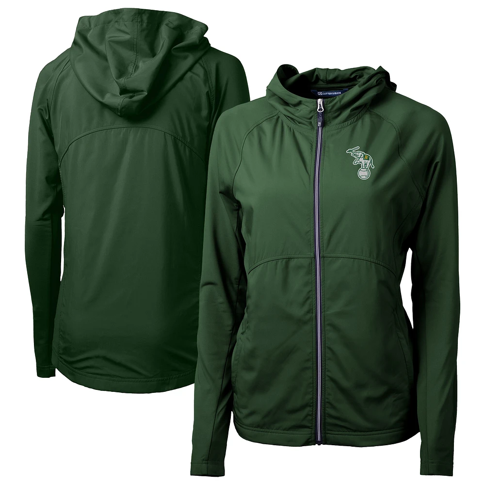 Women's Cutter & Buck Green Athletics Adapt Eco Knit Hybrid Recycled Full-Zip Hoodie