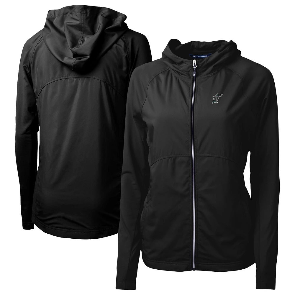 Women's Cutter & Buck Florida Marlins Cooperstown Collection Adapt Eco Knit Hybrid Recycled Full-Zip Hoodie