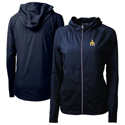 Women's Cutter & Buck Navy Seattle Mariners Adapt Eco Knit Hybrid Recycled Full-Zip Hoodie