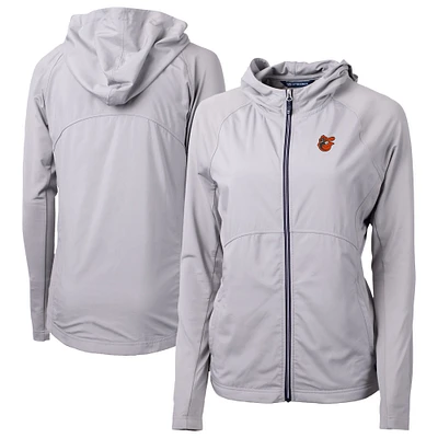 Women's Cutter & Buck Gray Baltimore Orioles Adapt Eco Knit Hybrid Recycled Full-Zip Hoodie