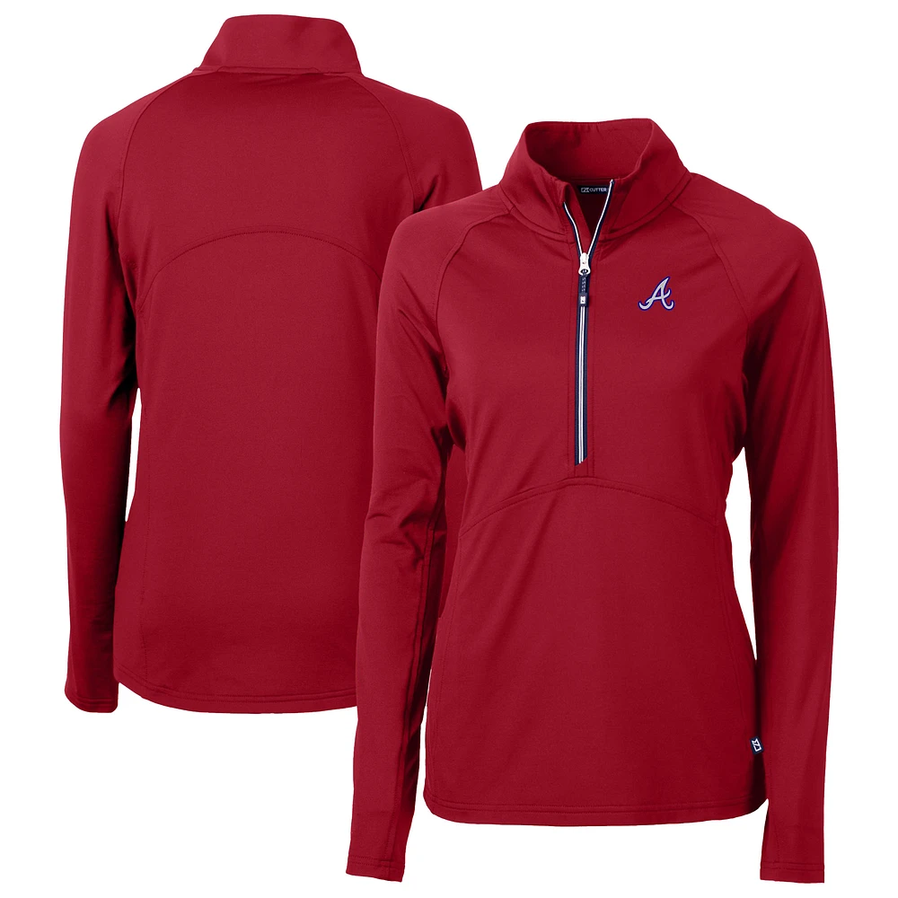 Women's Cutter & Buck Red Atlanta Braves DryTec Adapt Eco Knit Stretch Recycled Raglan Half-Zip Top