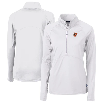 Women's Cutter & Buck White Baltimore Orioles DryTec Adapt Eco Knit Stretch Recycled Raglan Half-Zip Top