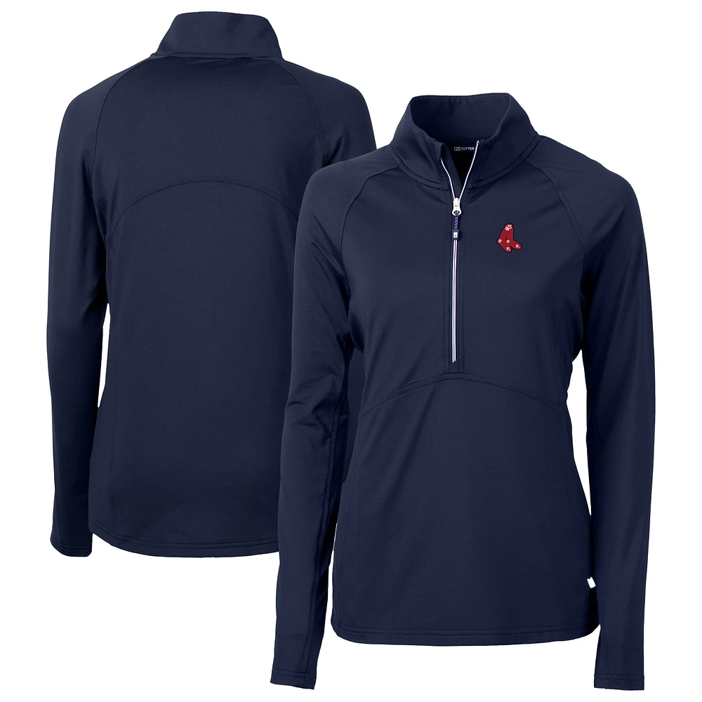 Women's Cutter & Buck Navy Boston Red Sox DryTec Adapt Eco Knit Stretch Recycled Raglan Half-Zip Top
