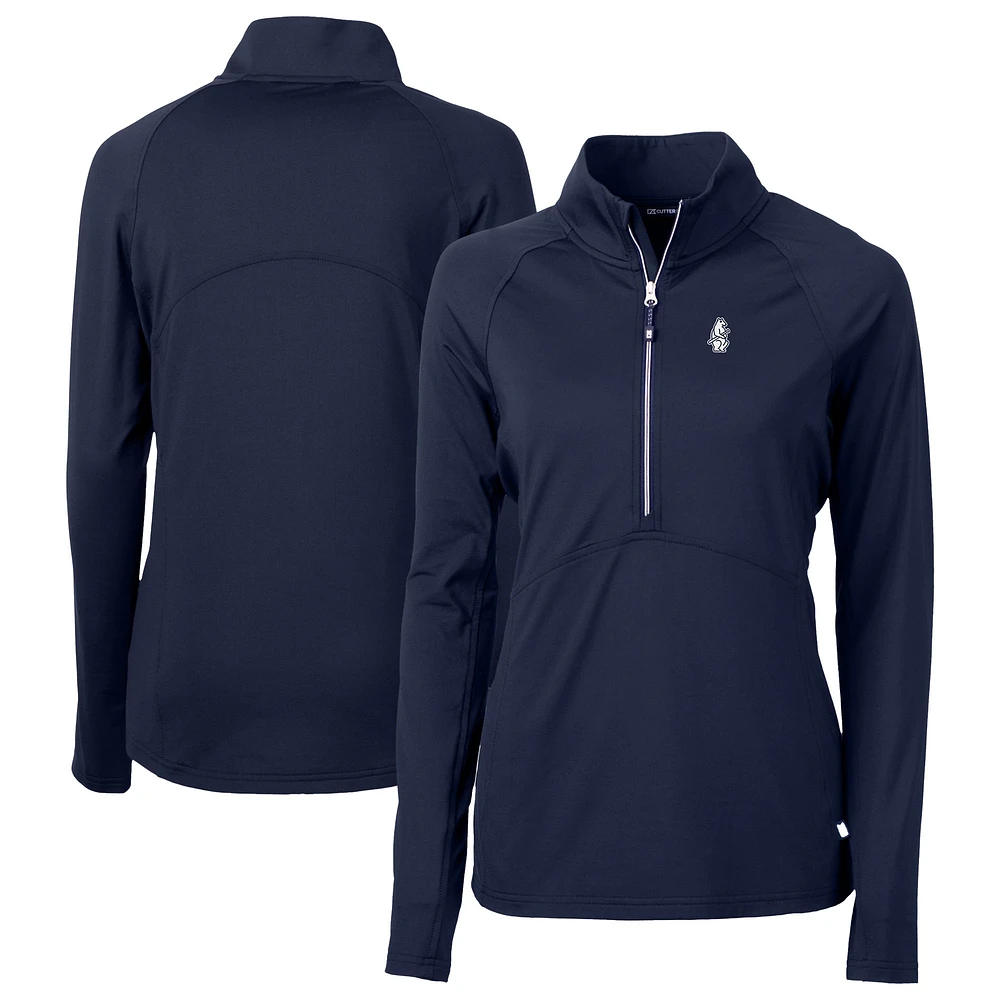 Women's Cutter & Buck Navy Chicago Cubs Cooperstown Collection DryTec Adapt Eco Knit Stretch Recycled Raglan Half-Zip Top