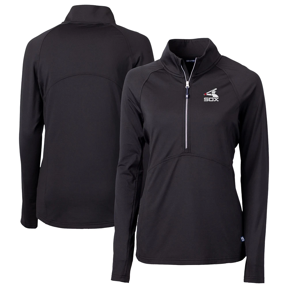 Women's Cutter & Buck Black Chicago White Sox Cooperstown Collection DryTec Adapt Eco Knit Stretch Recycled Raglan Half-Zip Top