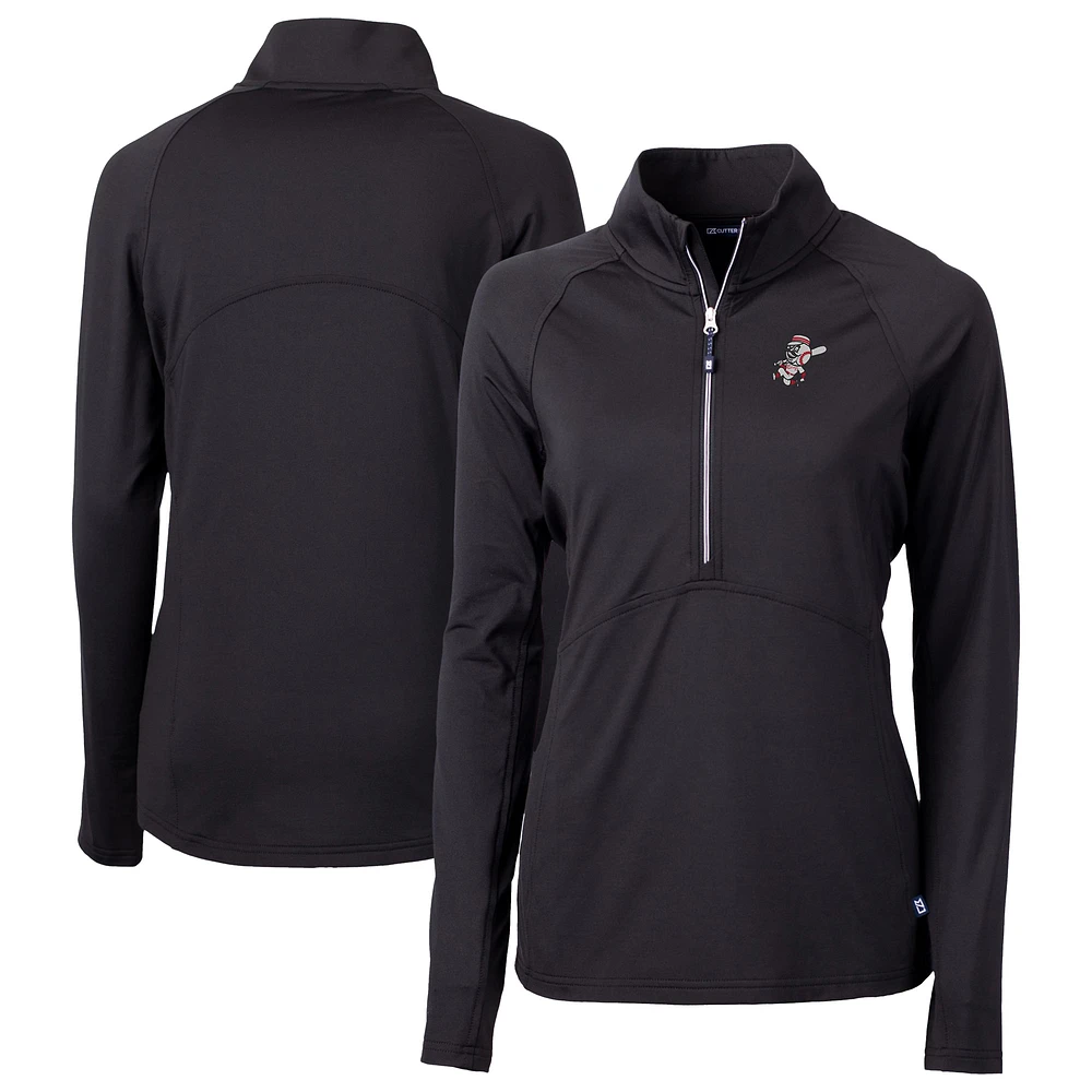 Women's Cutter & Buck Black Cincinnati Reds Cooperstown Collection DryTec Adapt Eco Knit Stretch Recycled Raglan Half-Zip Top