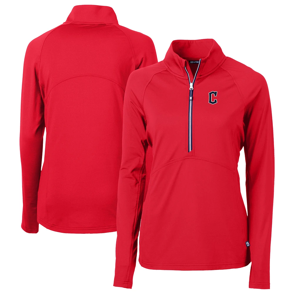 Women's Cutter & Buck Red Cleveland Guardians DryTec Adapt Eco Knit Stretch Recycled Raglan Half-Zip Top