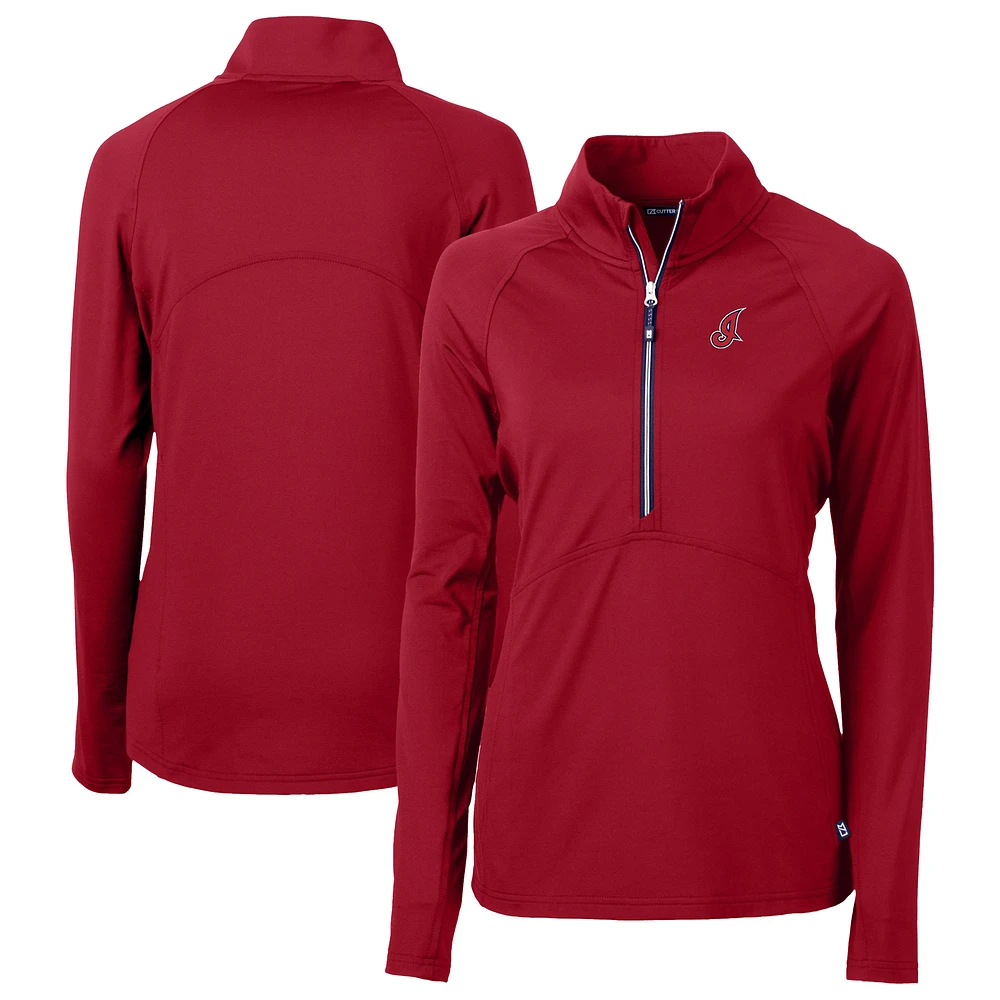 Women's Cutter & Buck Red Cleveland Indians Cooperstown Collection DryTec Adapt Eco Knit Stretch Recycled Raglan Half-Zip Top
