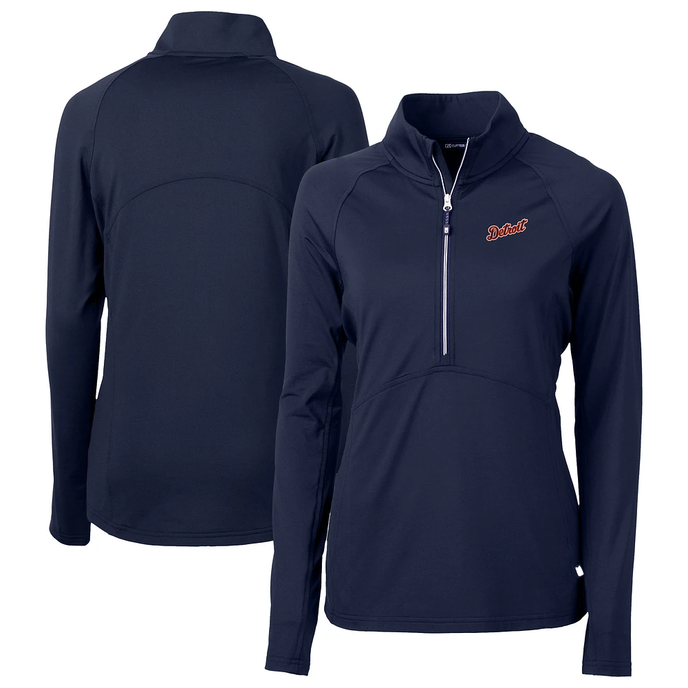 Women's Cutter & Buck Navy Detroit Tigers DryTec Adapt Eco Knit Stretch Recycled Raglan Half-Zip Top