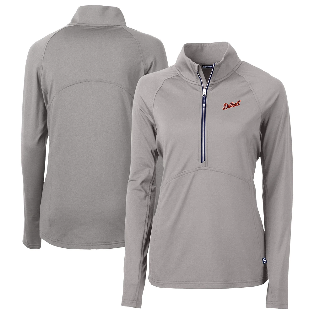Women's Cutter & Buck Gray Detroit Tigers DryTec Adapt Eco Knit Stretch Recycled Raglan Half-Zip Top