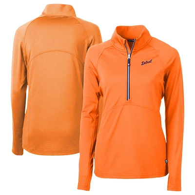 Women's Cutter & Buck Orange Detroit Tigers DryTec Adapt Eco Knit Stretch Recycled Raglan Half-Zip Top