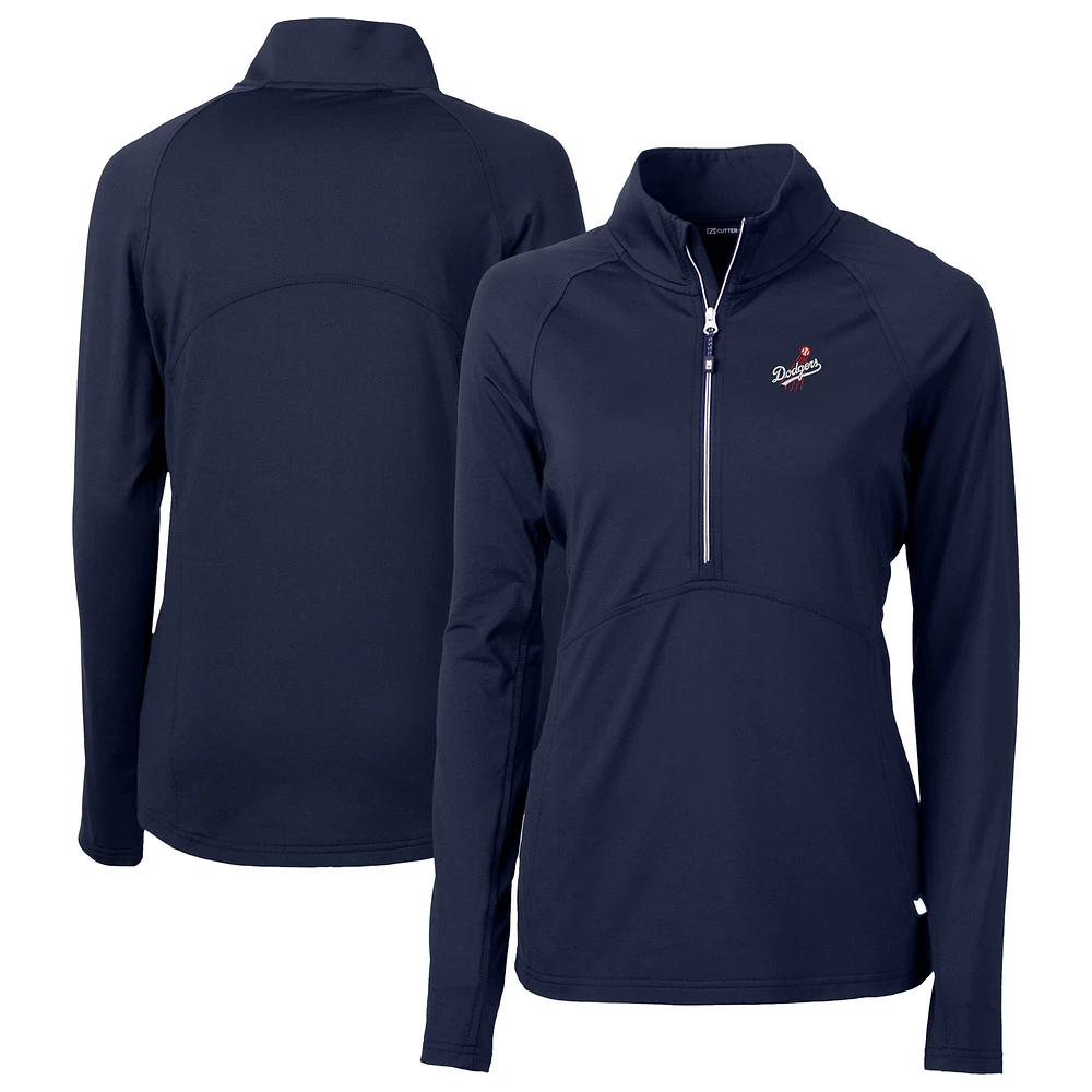 Women's Cutter & Buck Navy Los Angeles Dodgers DryTec Adapt Eco Knit Stretch Recycled Raglan Half-Zip Top