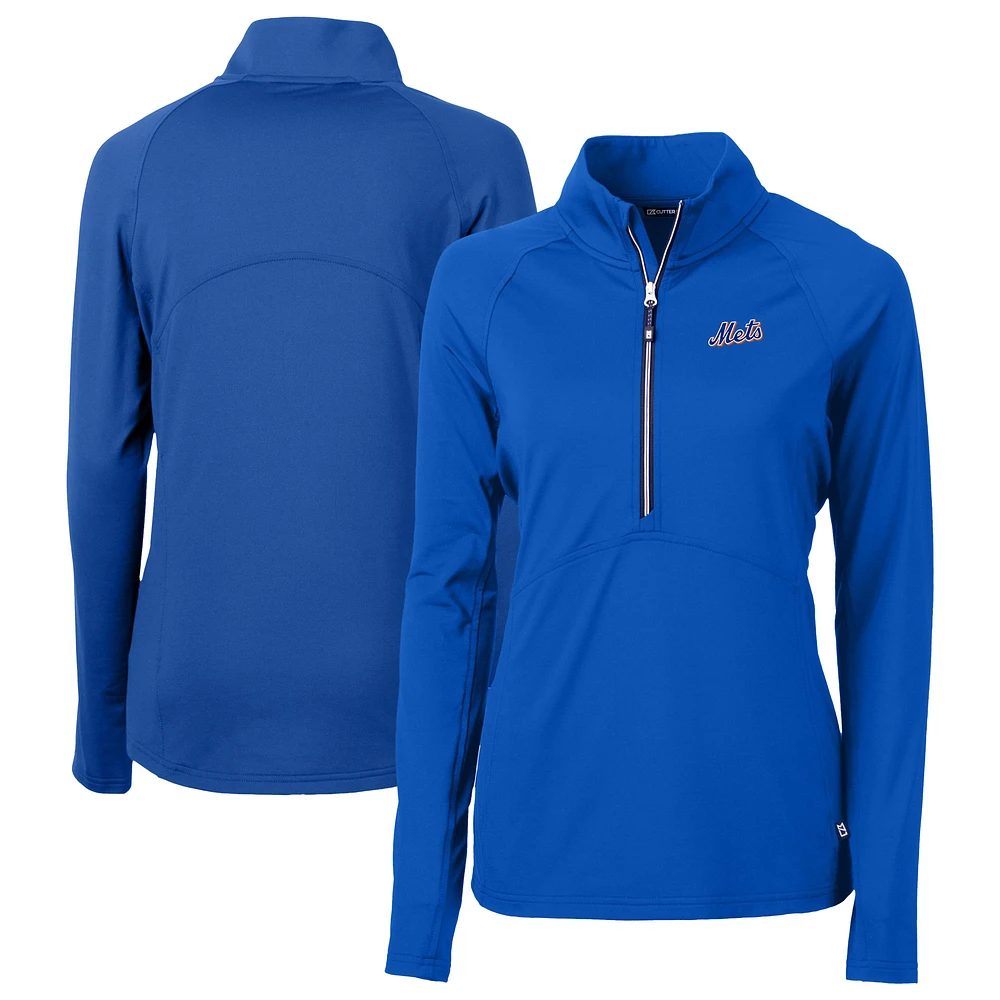 Women's Cutter & Buck Royal New York Mets DryTec Adapt Eco Knit Stretch Recycled Raglan Half-Zip Top