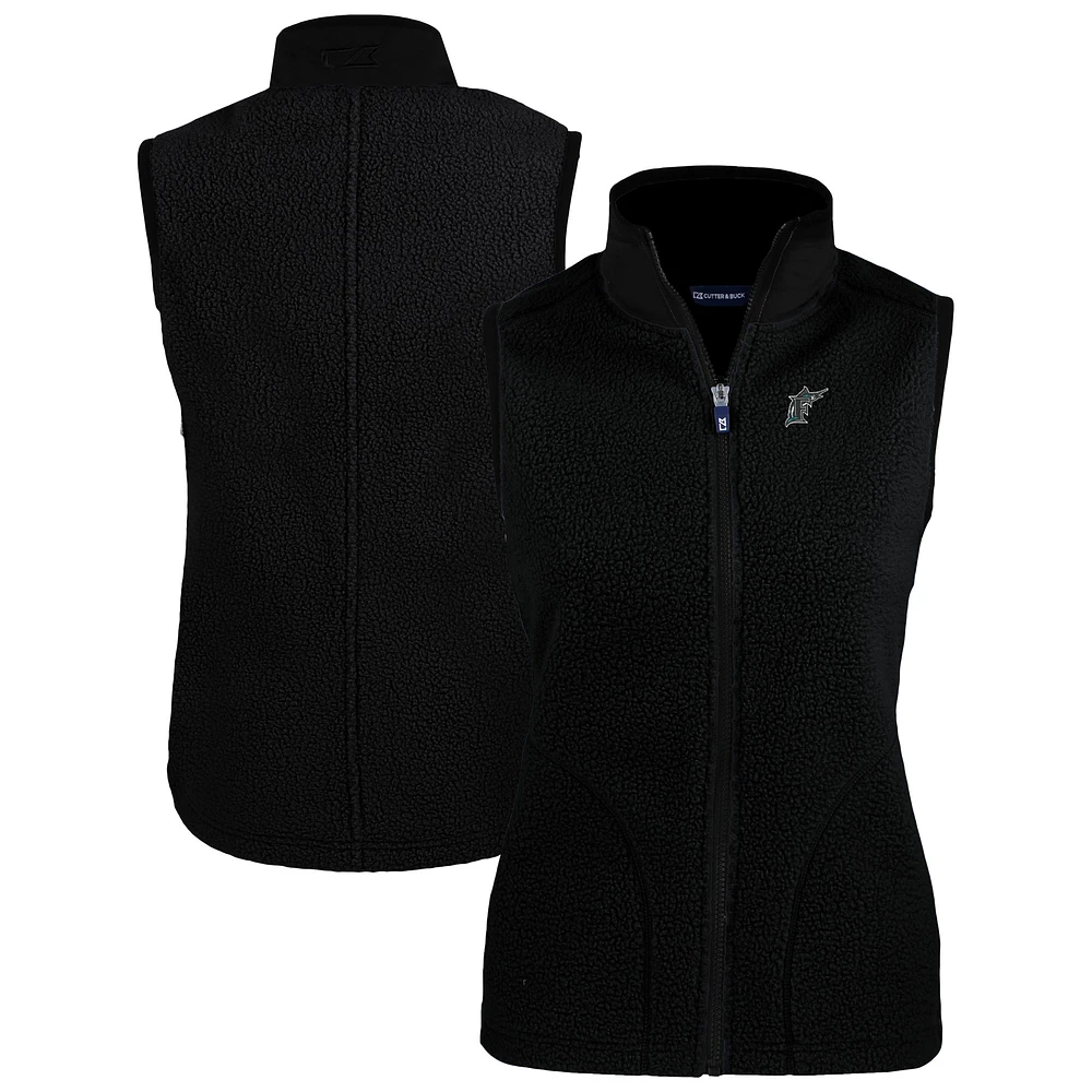 Women's Cutter & Buck Black Florida Marlins Cooperstown Collection Cascade Eco Sherpa Fleece Vest