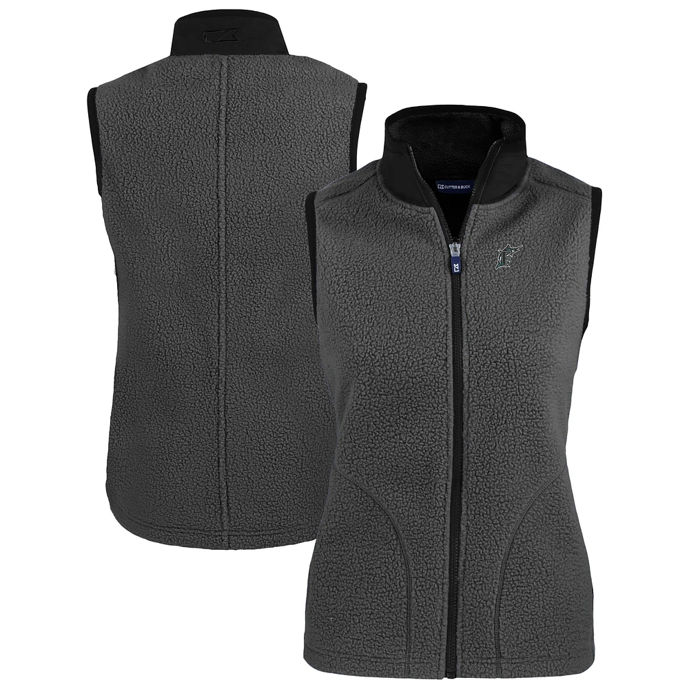 Women's Cutter & Buck Charcoal Florida Marlins Cooperstown Collection Cascade Eco Sherpa Fleece Vest