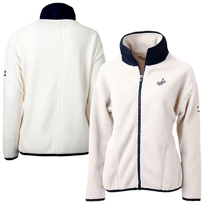 Women's Cutter & Buck Cream Los Angeles Dodgers Cascade Eco Sherpa Full-Zip Fleece Jacket