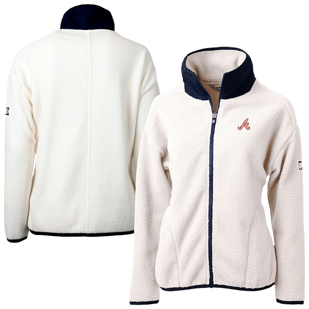 Women's Cutter & Buck Cream Atlanta Braves Cascade Eco Sherpa Full-Zip Fleece Jacket