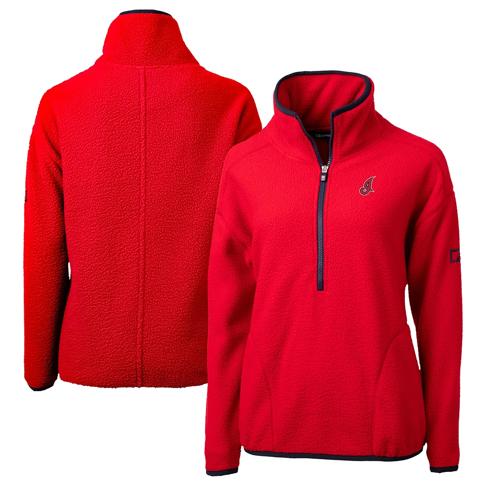 Women's Cutter & Buck Cleveland Indians Cooperstown Collection Cascade Eco Sherpa Fleece Half-Zip Pullover Jacket