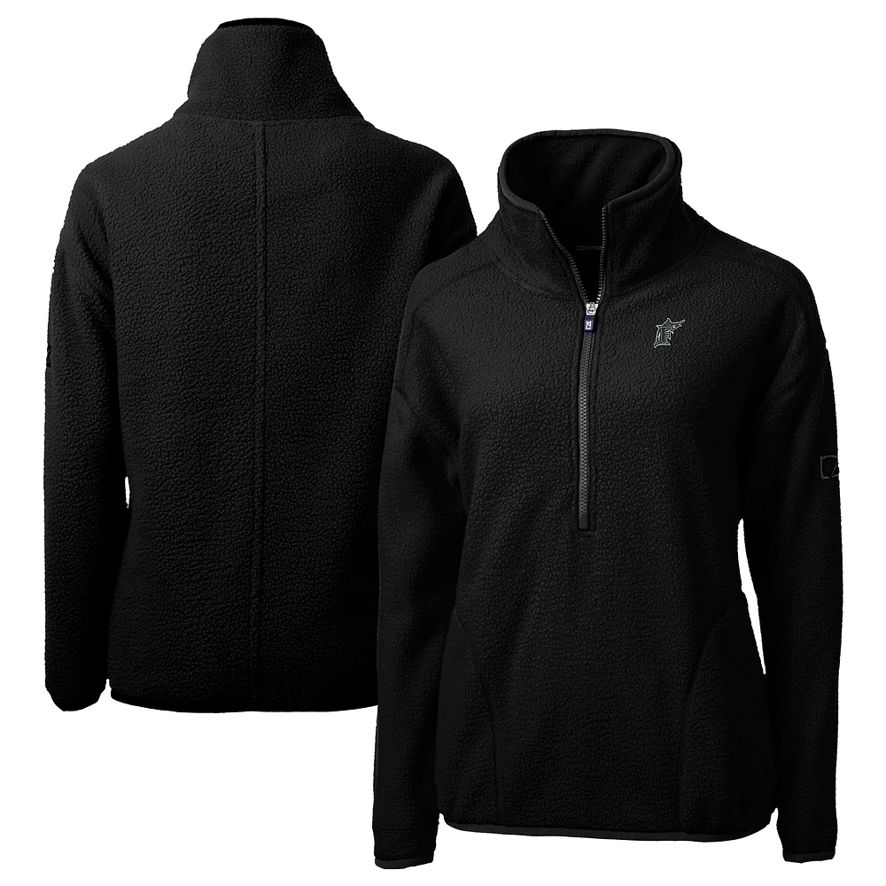 Women's Cutter & Buck Black Florida Marlins Cooperstown Collection Cascade Eco Sherpa Fleece Half-Zip Pullover Jacket